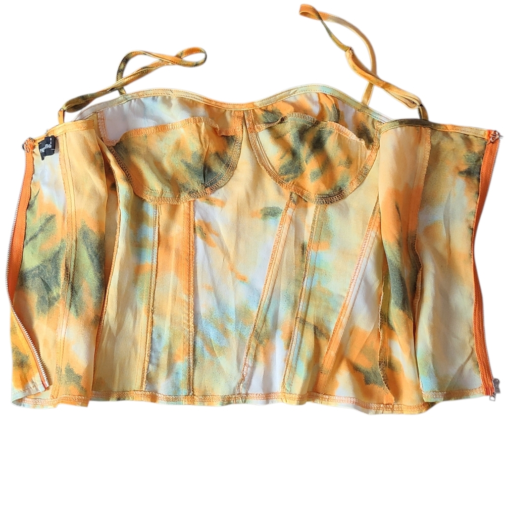 PRETTY LITTLE THING |ORANGE/YELLOW TIE-DYE CORSET TOP | SIZE 6 - Picture 5 of 10